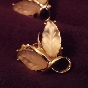 Vintage Crystal Carved Leaf Earrings